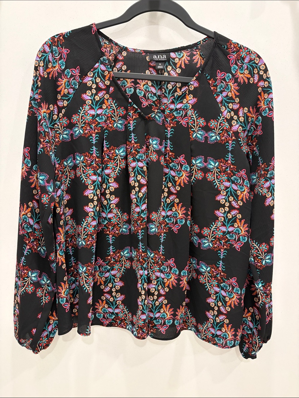 a.n.a Black Floral Embroidered Long-Sleeve Blouse